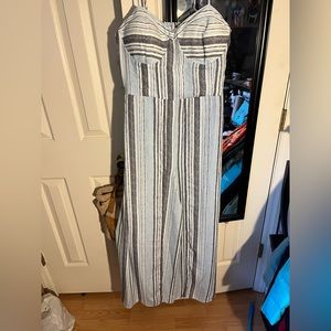Xhiliration Blue and Grey Striped Jumpsuit